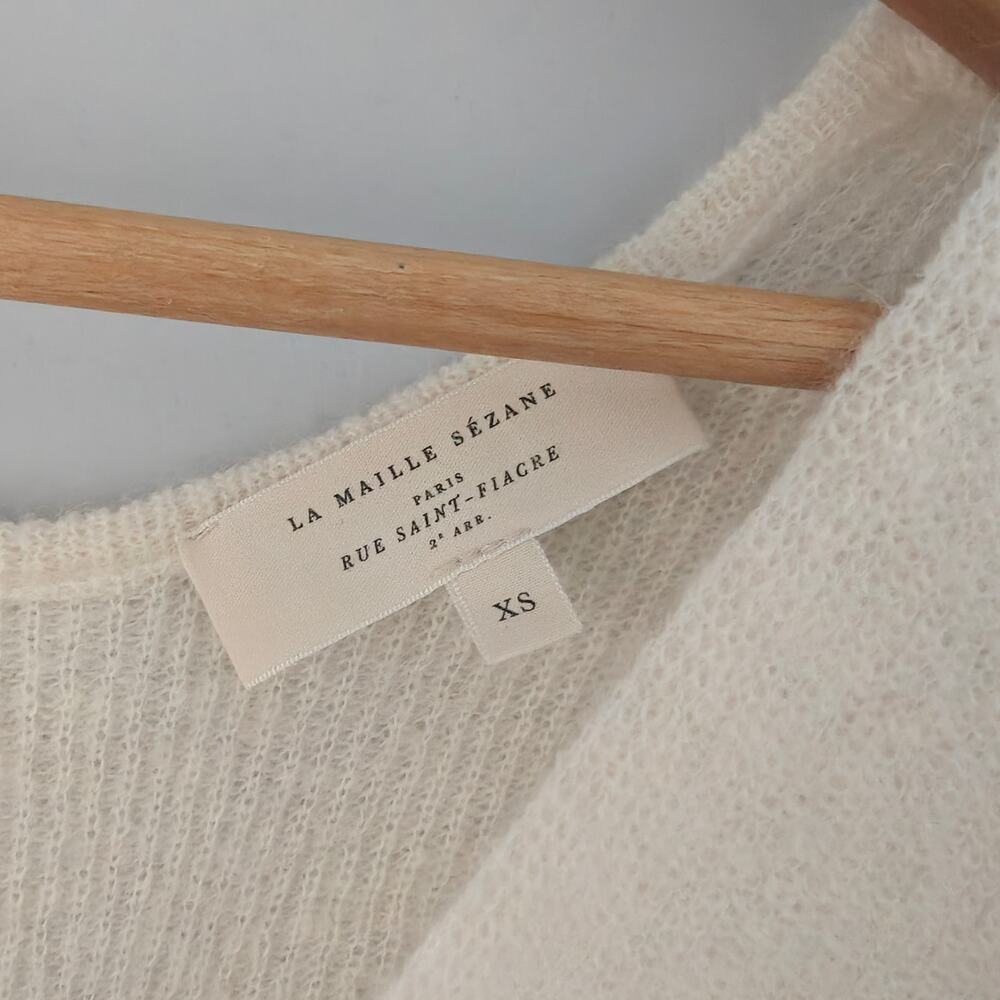 Sezane Barry Cardigan Ecru Camel Striped Mohair Alpaca Sweater XS - Picture 3 of 6